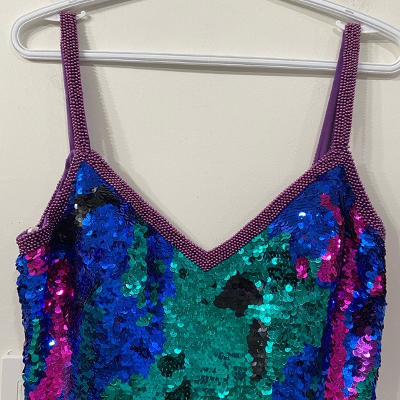 Alyce Designs Vintage Silk Sequinned Beaded Sleeveless Party Evening Dress 10 - Picture 2 of 13